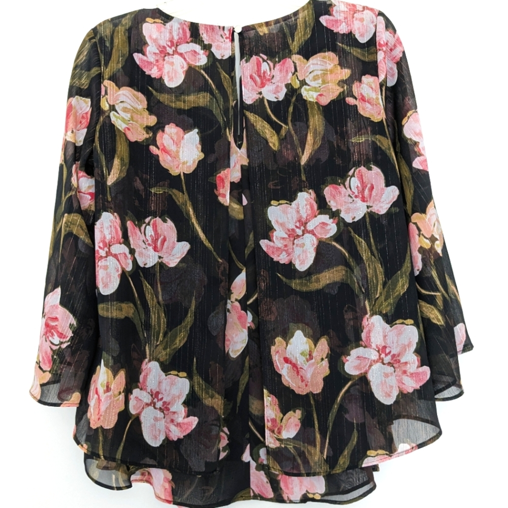 Jennifer Lopez Gold Pink Black Floral Blouse, WXS - Picture 4 of 5